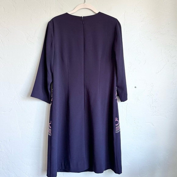Eliza J | Women’s Navy Pink White Embroidered Crepe‎ 3/4 Sleeve Dress Size 8 EUC - Picture 6 of 9